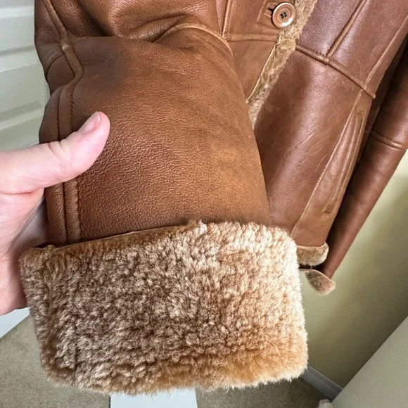 Brown Shearling Women's leather Jacket with faux fur wool - Picture 7 of 14